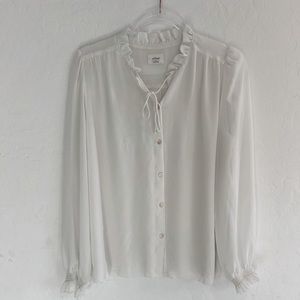 Aritzia Wilfred Sheer Ruffle Collar  and Cuffs Chiffon longsleeve Tunic size M